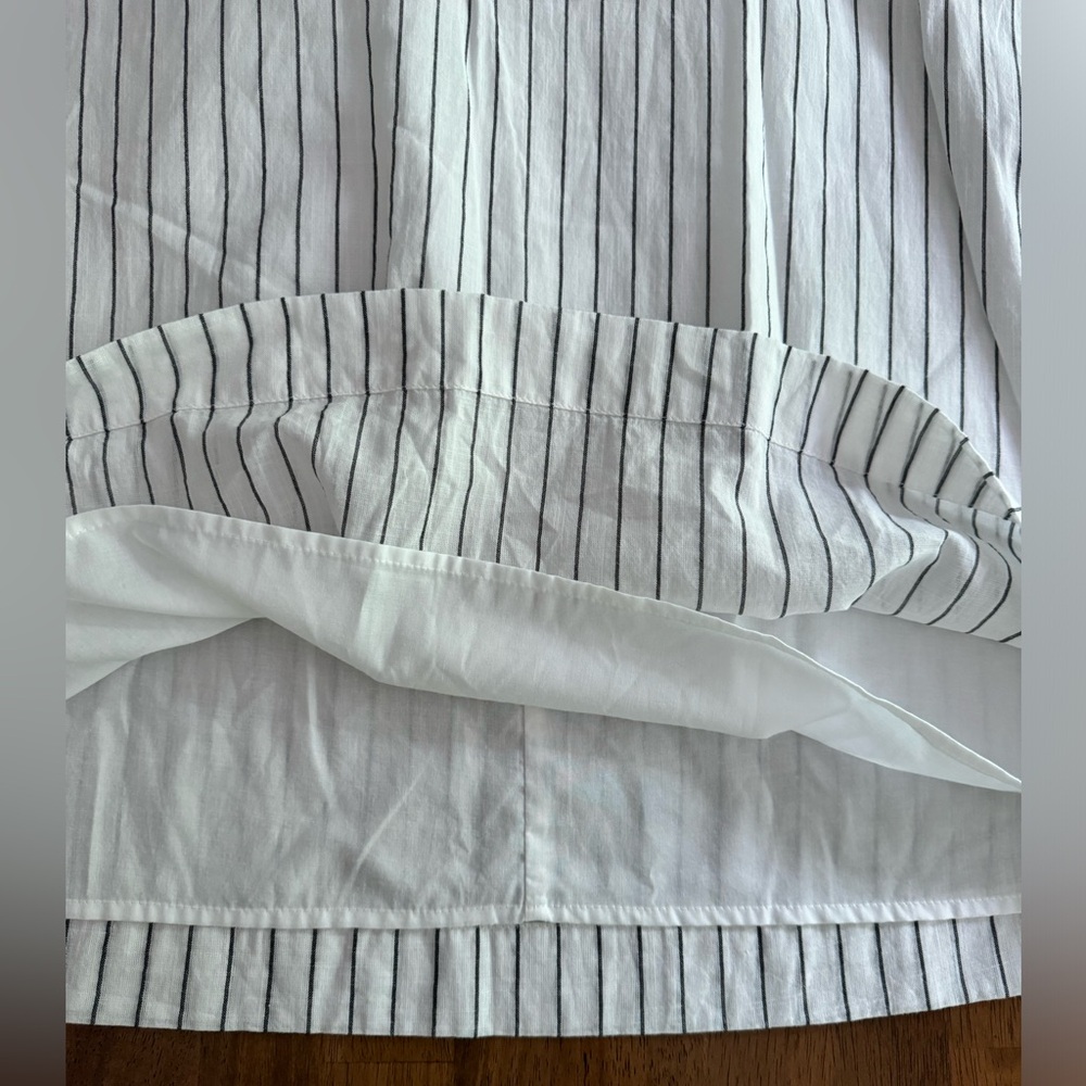 Madewell Linen Embroidered Butterfly Dress SZ XS White Navy Pinstripe - Picture 11 of 15
